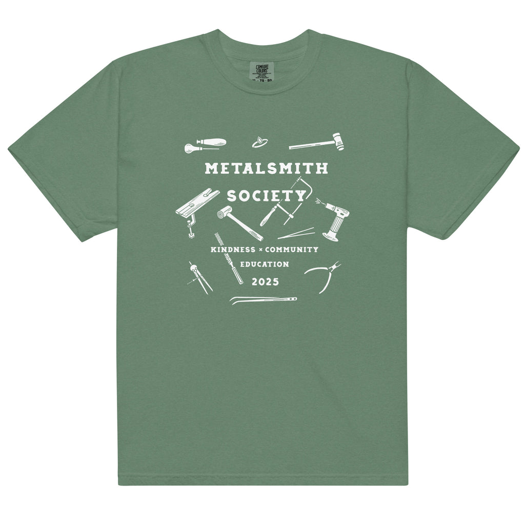 Light Green: "2025 Unisex Metalsmith Society Shirt in light green, highlighting the exclusive 2025 design for jewelry artisans.