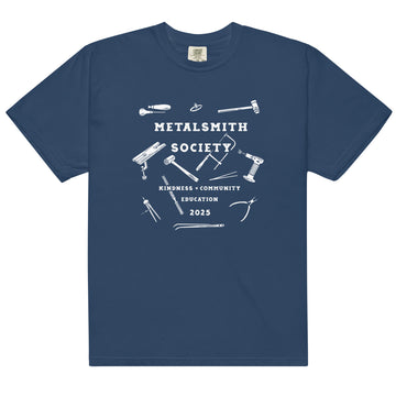 True Navy: "2025 Unisex Metalsmith Society Shirt in true navy blue, showcasing the exclusive 2025 design for jewelry makers.