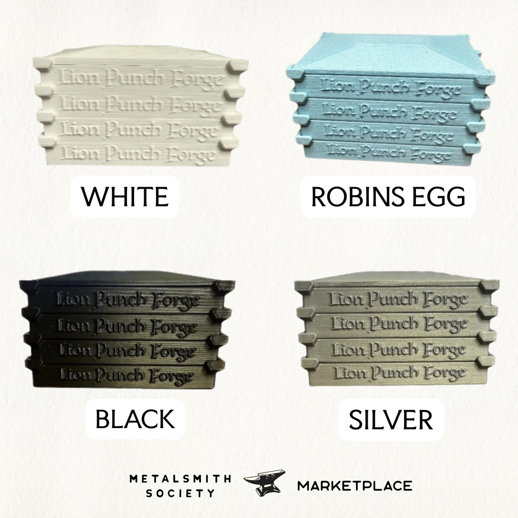 Lion Punch Forge nesting bench trays in white, blue, silver, and robin’s egg, 3D printed organizer set for jewelers’ benches