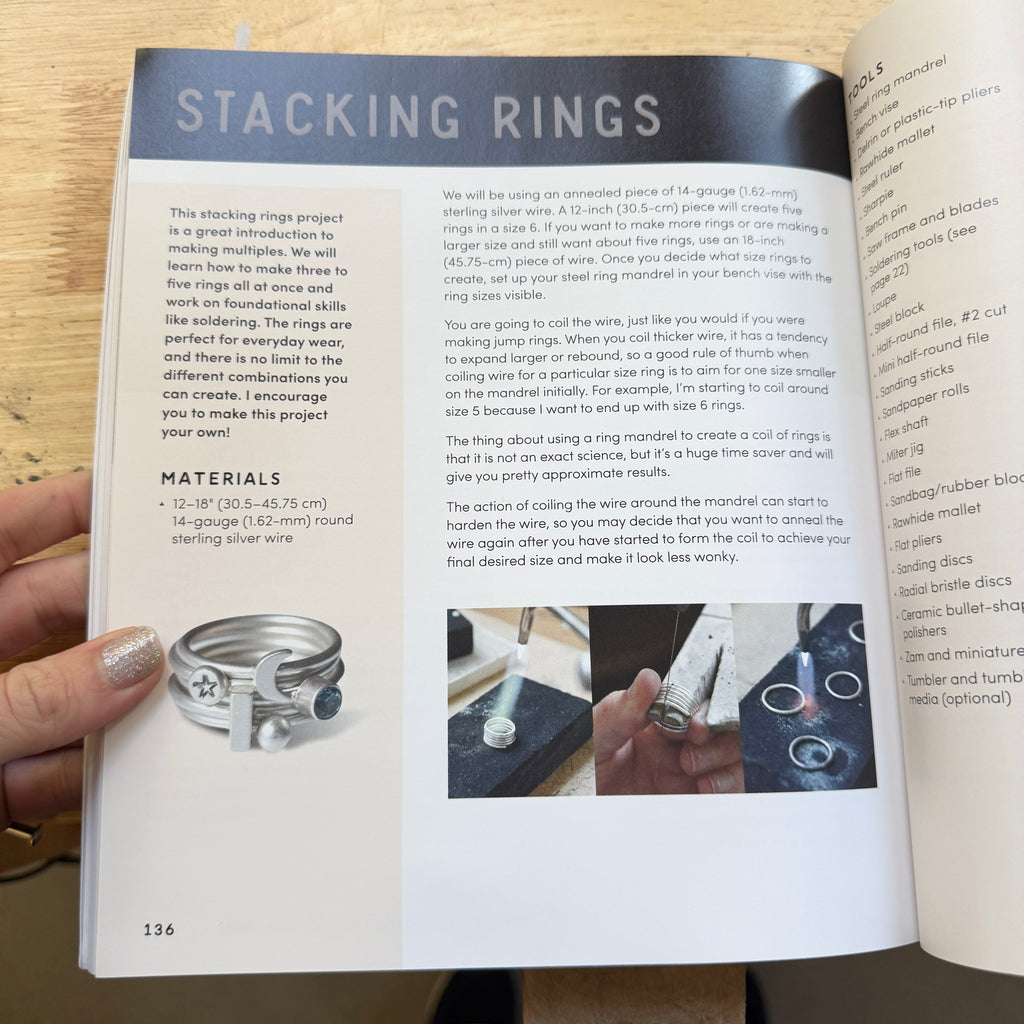 A photo inside the book which shows a stacking ring project for silversmiths.