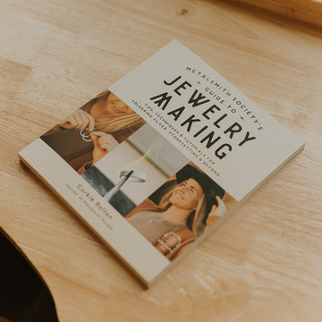 Cover of Metalsmith Society's Guide to Jewelry Making by Corkie Bolton, featuring illustrated tools and materials for metalsmithing on a white background with the title in bold lettering.